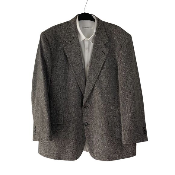 John‎ Alexander Men’s Gray Tweed Herringbone Wool Sport Coat Blazer Jacket 46R - Picture 1 of 13